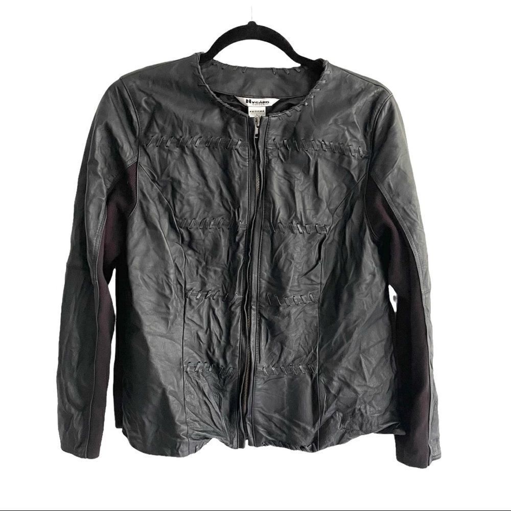 NYGARD Collection Black Leather Jacket Stretchy Material Back Arms PL